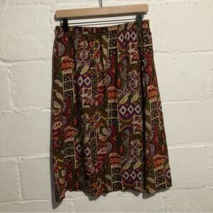 Vintage Block Island Aztec Print Boho Midi Skirt - Size MP